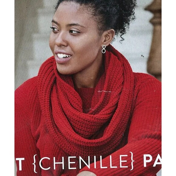J Jill Red Knit Infinity Scarf Ribbed Chenille-True Red Crochet Loop Scarf - Picture 1 of 8